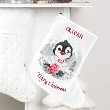 Niedlicher Weihnachtsstrumpf mit Pinguin